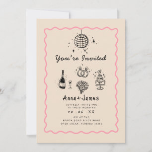 手お洒落引きファンキー結婚の 招待状