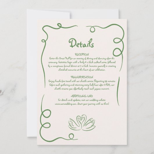 手お洒落引きフランスの緑の詳細結婚 招待状 (裏面)