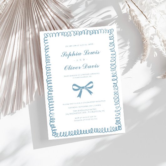 手お洒落引きフランスの青い結婚駆け 招待状