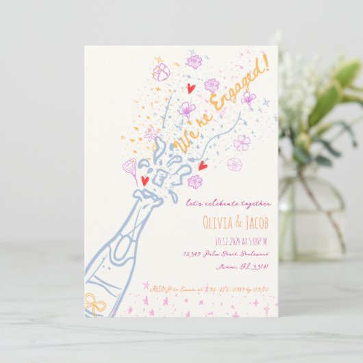 手お洒落引きフローラおもしろい婚約パーティ 招待状 (スタンド正面)