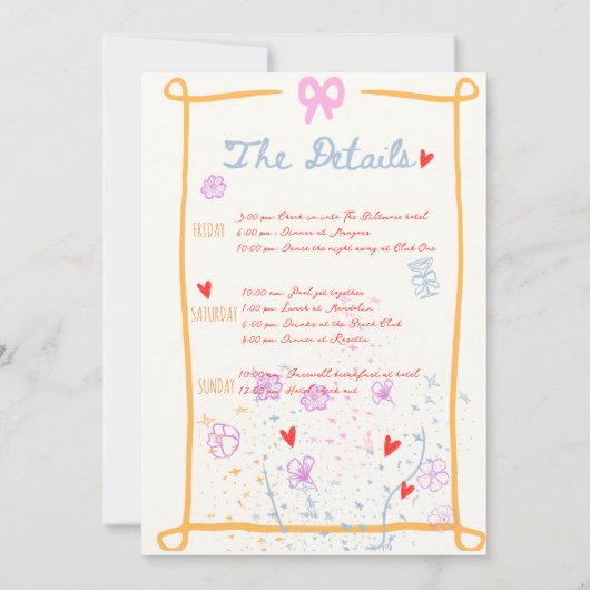 手お洒落引きフローラバチェロレッテ週末 招待状 (裏面)