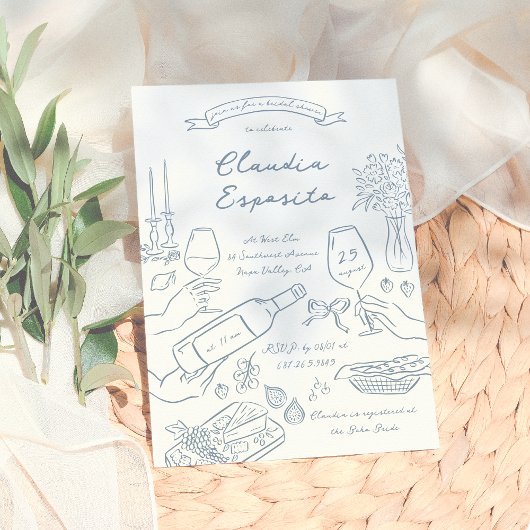 手お洒落引きブライダルシャワー図解入りの、写真付きの 招待状