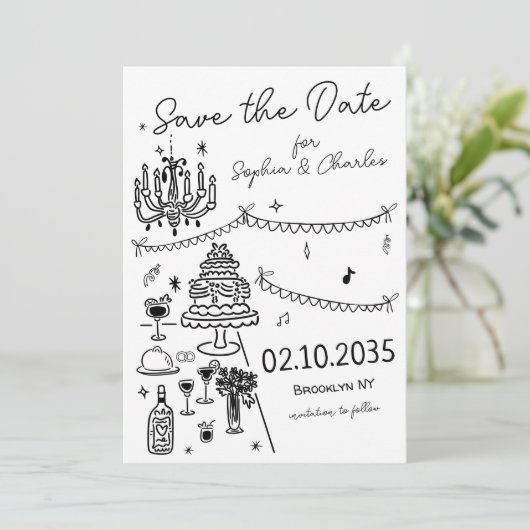 手お洒落引きブラックイラストレーション結婚ズ セーブザデート (スタンド正面)