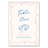 手お洒落引きブルーとピンク テーブルナンバー (正面)