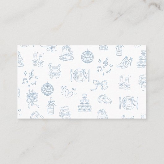 手お洒落引きブルーのテー結婚ブル座席表 プレイスカード (裏面)