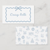 手お洒落引きブルーのテー結婚ブル座席表 プレイスカード (正面/裏面)