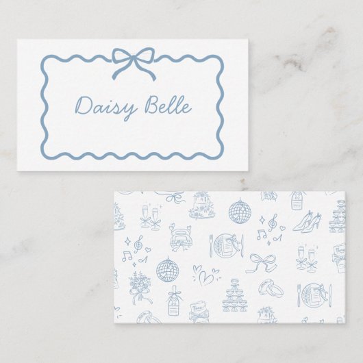 手お洒落引きブルーのテー結婚ブル座席表 プレイスカード (正面/裏面)