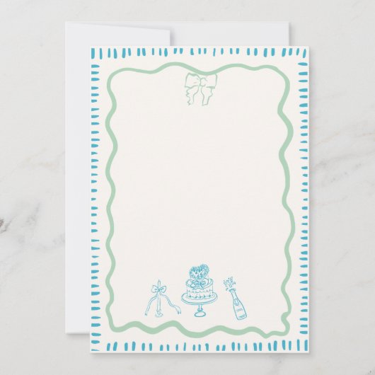 手お洒落引きブルーボウ波結婚の 招待状 (裏面)