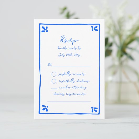 手お洒落引きブルー地中海のテーマ 出欠カード (スタンド正面)