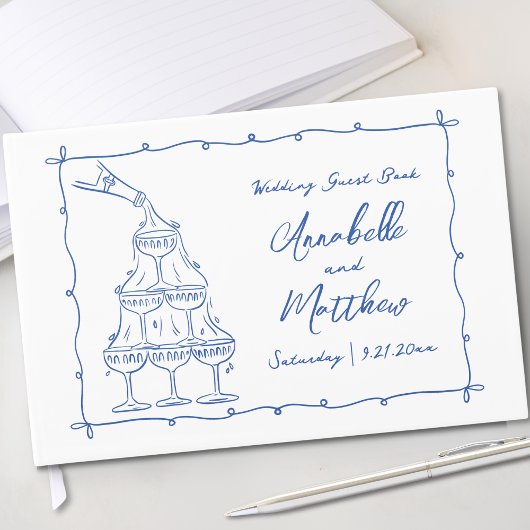 手お洒落引きブルー結婚ズ ゲストブック
