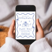 手お洒落引きブルー結婚式レセプション 招待状