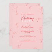 手お洒落引きマルティーニ誕生日パーティー 招待状 (正面/裏面)