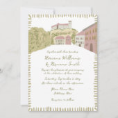 手お洒落引きヨーロッパヒルキャッスル結婚ズ 招待状 (正面)