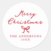 手お洒落引きレッドボウクリスマス ラウンドシール (正面)