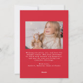 手お洒落引きレッドボウMeowyクリスマスフォト シーズンカード (裏面)