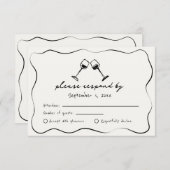 手お洒落引きワインカ結婚ップ 出欠カード (正面/裏面)