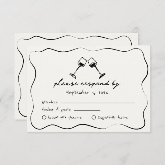 手お洒落引きワインカ結婚ップ 出欠カード (正面/裏面)