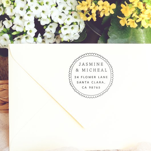 手お洒落引き丸枠差出人住所 ラバースタンプ