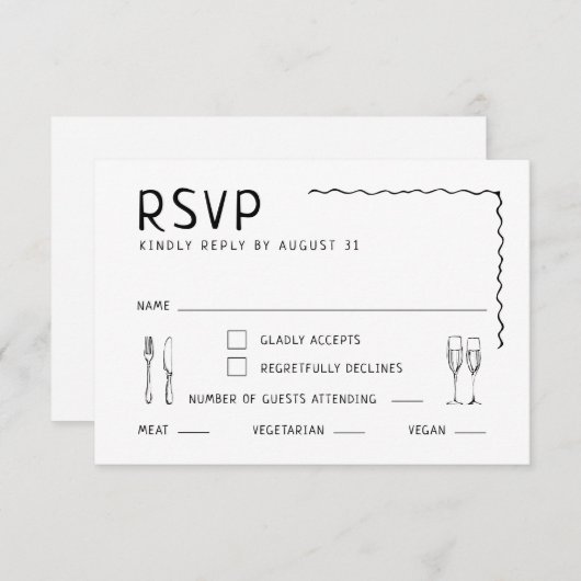 手お洒落引き図解入りの、写真付きの結婚の 出欠カード (正面/裏面)