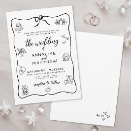 手お洒落引き図解入りの、写真付きの結婚の 招待状