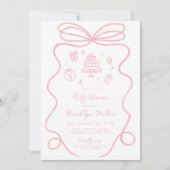 手お洒落引き女の子の赤ちゃんシャワー 招待状 (正面)