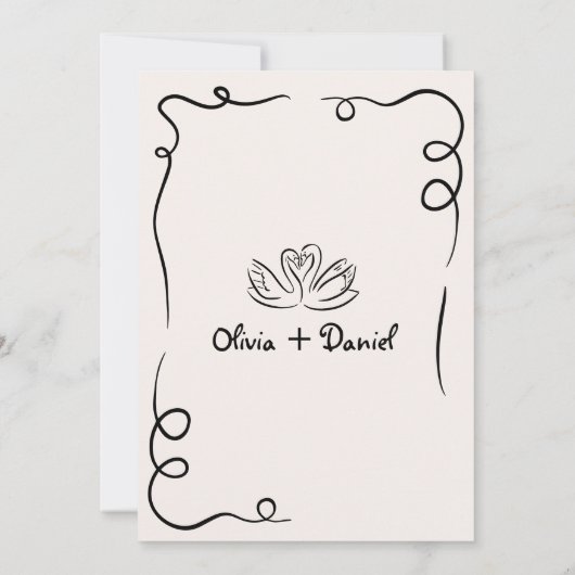 手お洒落引き婚約パーティ結婚の 招待状 (裏面)