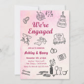 手お洒落引き婚約パーティ 招待状 (正面)