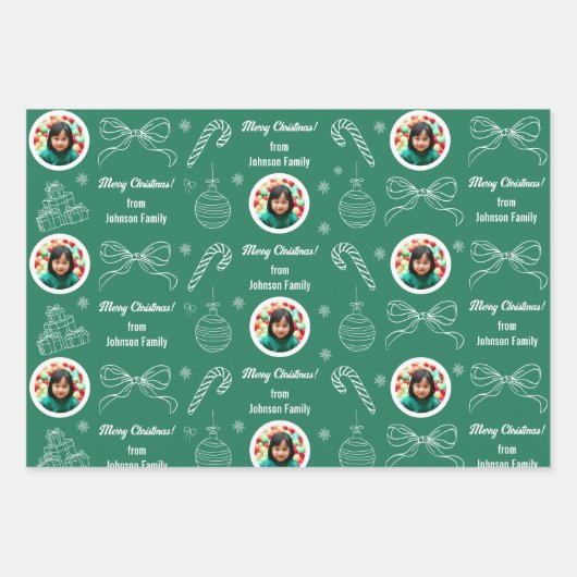 手お洒落引き家族の写真クリスマスプレゼント ラッピングペーパーシート (正面3)