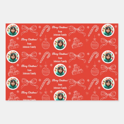 手お洒落引き家族の写真クリスマスプレゼント ラッピングペーパーシート (正面2)