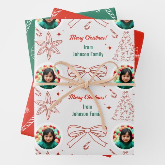 手お洒落引き家族の写真クリスマスプレゼント ラッピングペーパーシート (インサイチュ)