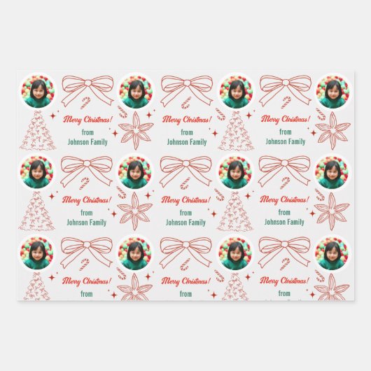 手お洒落引き家族の写真クリスマスプレゼント ラッピングペーパーシート (正面)