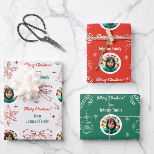 手お洒落引き家族の写真クリスマスプレゼント ラッピングペーパーシート (正面)