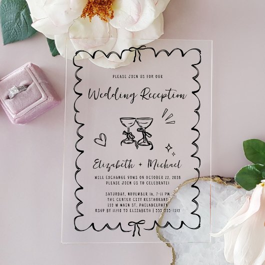 手お洒落引き式レセプション アクリル招待状