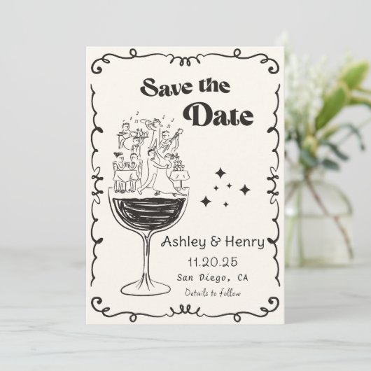 手お洒落引き式予測できな日付を保存 招待状 (スタンド正面)