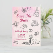 手お洒落引き式予測できな日付を保存 招待状 (スタンド正面)