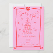 手お洒落引き弓の落書き日付保存 招待状 (正面)