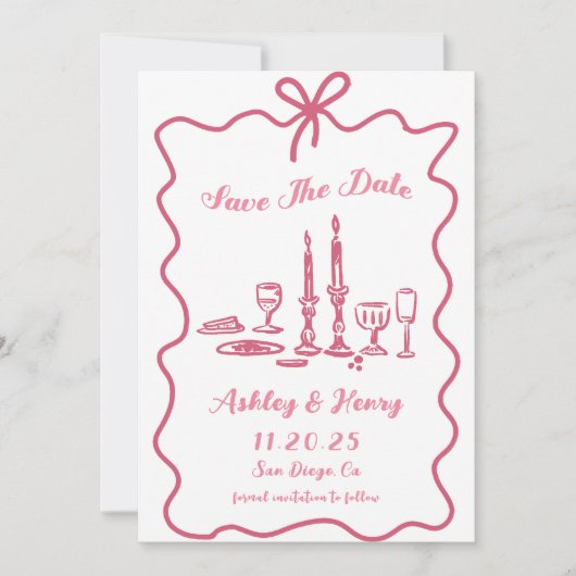 手お洒落引き弓ウェディング日付を保存 招待状 (正面)