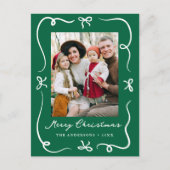 手お洒落引き弓グリーンフォトクリスマス シーズンポストカード (正面)