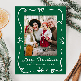 手お洒落引き弓グリーンフォトクリスマス シーズンポストカード