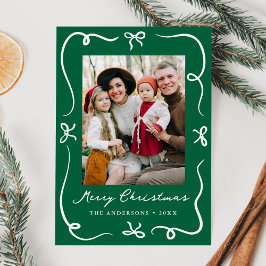 手お洒落引き弓グリーン2写真クリスマス シーズンカード