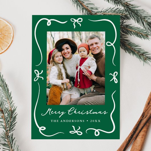 手お洒落引き弓グリーン2写真クリスマス シーズンカード