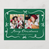 手お洒落引き弓グリーン2写真クリスマス シーズンポストカード (正面)