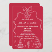 手お洒落引き弓スケッチ予測できなの入結婚力 招待状 (正面/裏面)