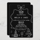 手お洒落引き弓スケッチ予測できな結婚の 招待状 (正面/裏面)