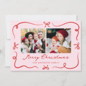 手お洒落引き弓ピンク2写真クリスマス シーズンカード (正面)