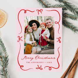 手お洒落引き弓ピンク2写真クリスマス シーズンカード