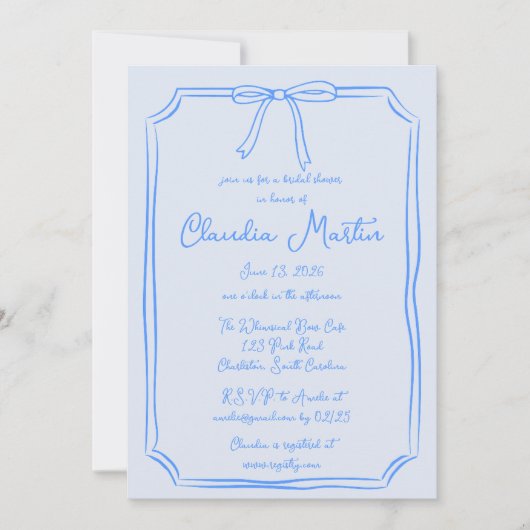 手お洒落引き弓ブライダルシャワー招待 招待状 (正面)