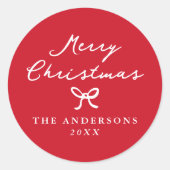 手お洒落引き弓レッドクリスマス ラウンドシール (正面)
