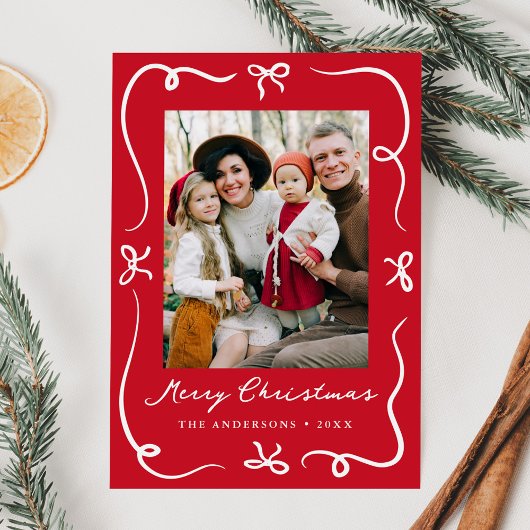 手お洒落引き弓レッド2写真クリスマス シーズンカード