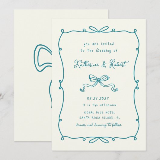 手お洒落引き弓予算結婚の 招待状 (正面/裏面)